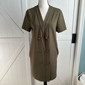 Zara Trafaluc Olive Green Button Front Dress Size Small Pockets